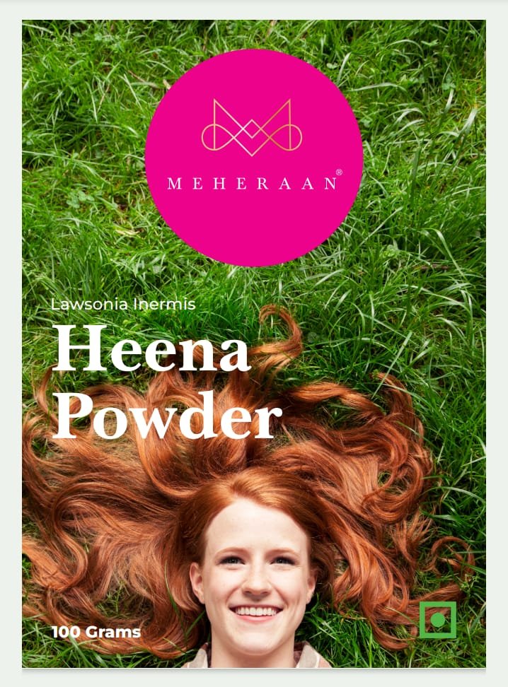 Meheraan pure henna powder, finely milled from Lawsonia inermis leaves